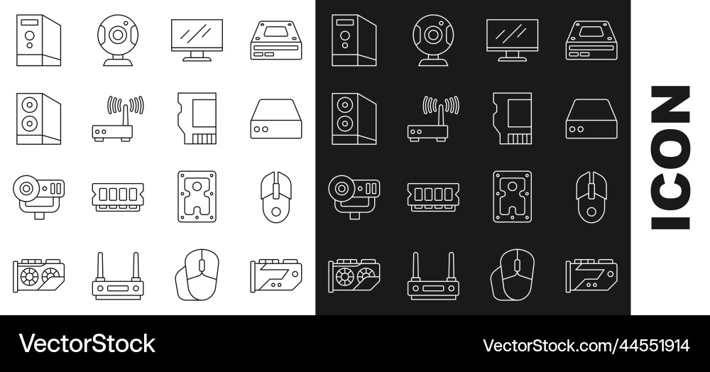 Set line video graphic card computer mouse Set line video graphic card computer mouse vector image