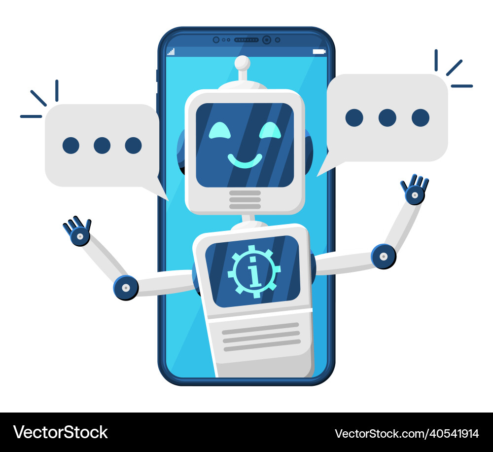 Smartphone with chat bot speak in bubble on screen Smartphone with chat bot speak in bubble on screen Vector Image
