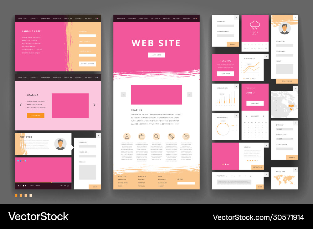 Website template design with interface elements vector image