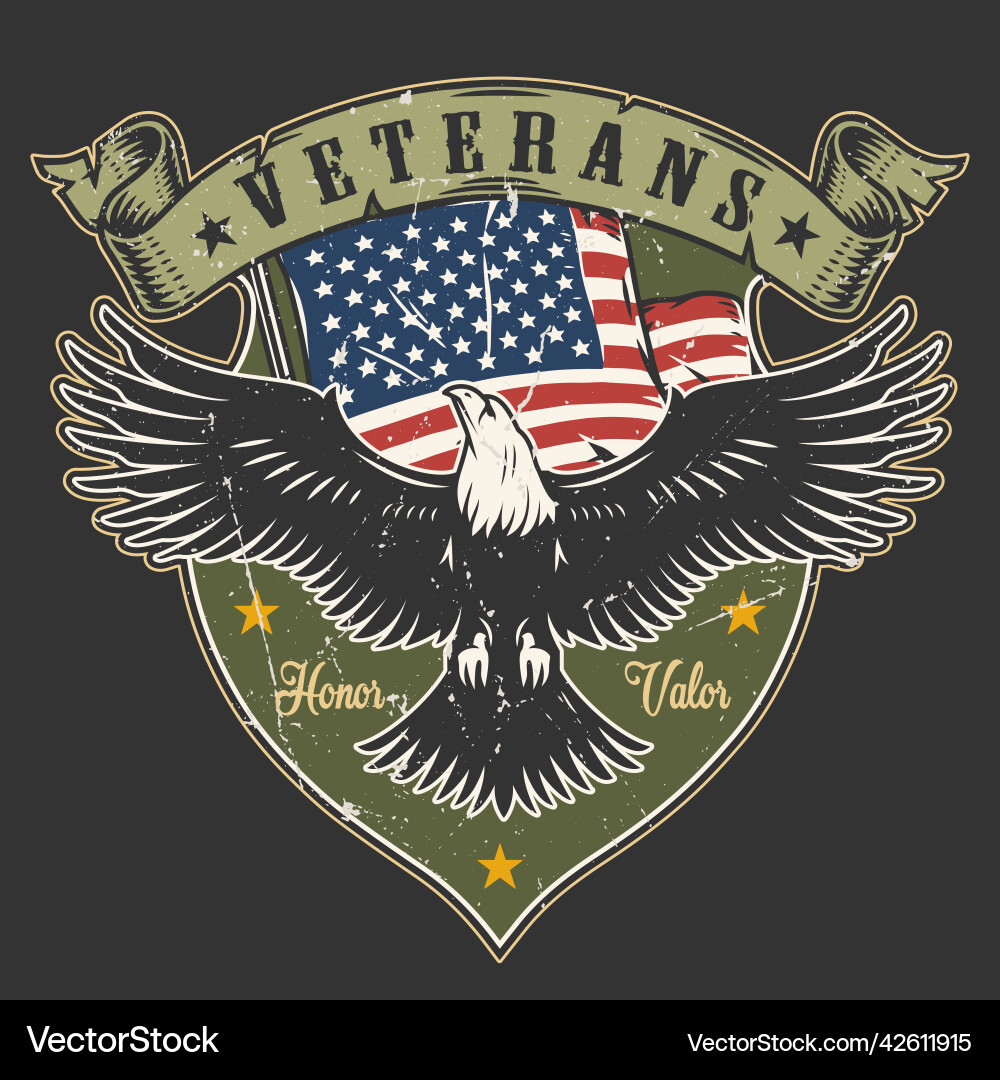 American veteran vintage label colorful vector image