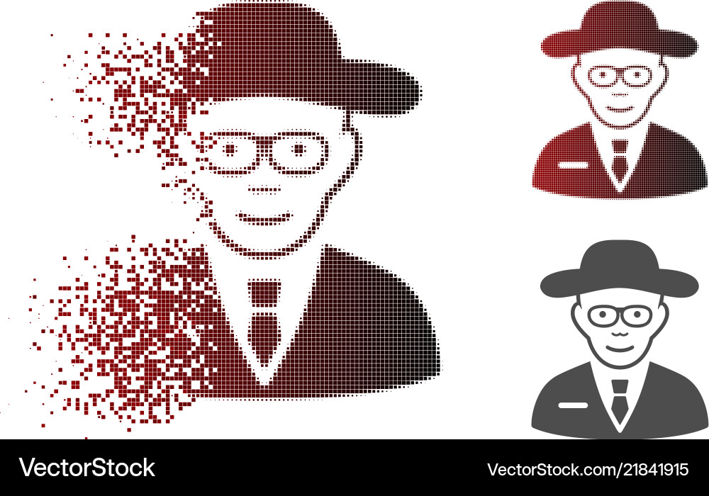 Broken pixelated halftone scientist icon with face Broken pixelated halftone scientist icon with face vector image