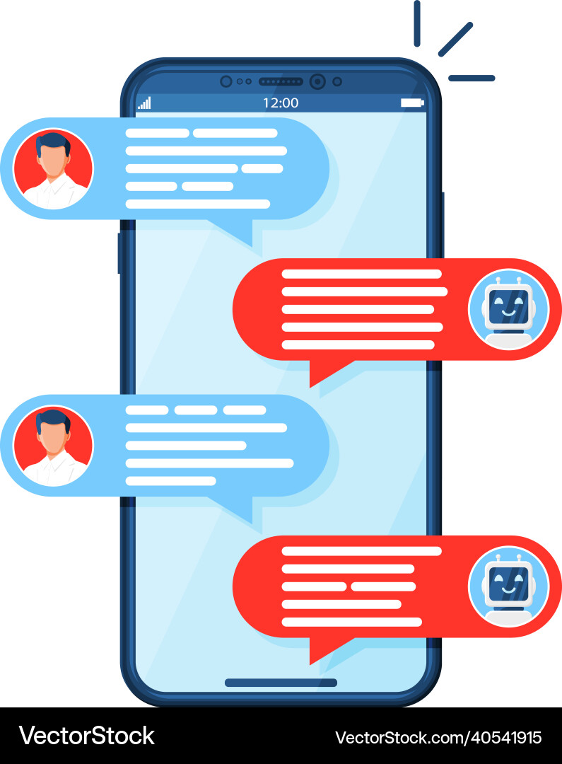 Chatting on smartphone with chat bot robot Chatting on smartphone with chat bot robot vector image