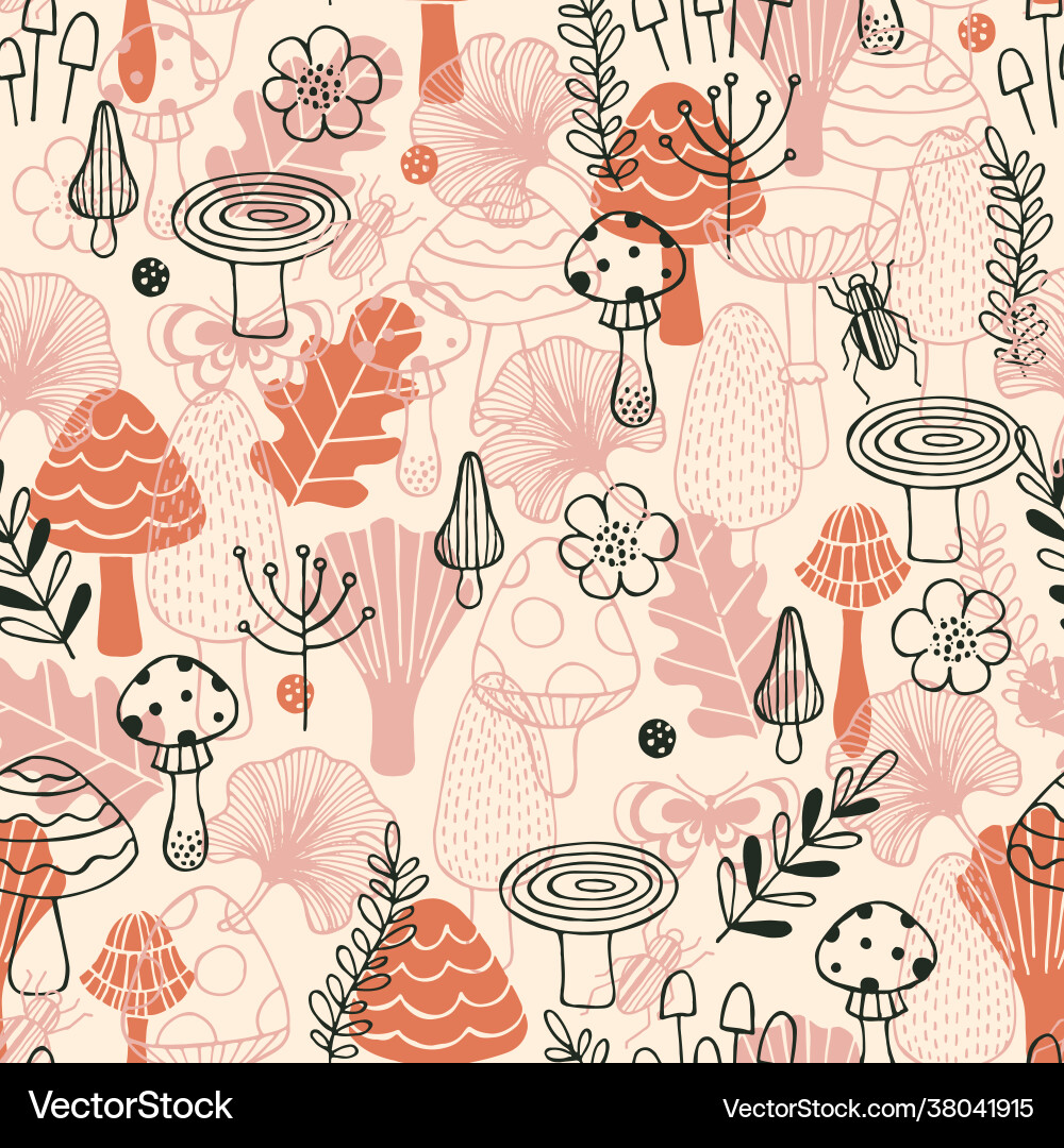 Forest elements seamless pattern linear graphic Forest elements seamless pattern linear graphic vector image