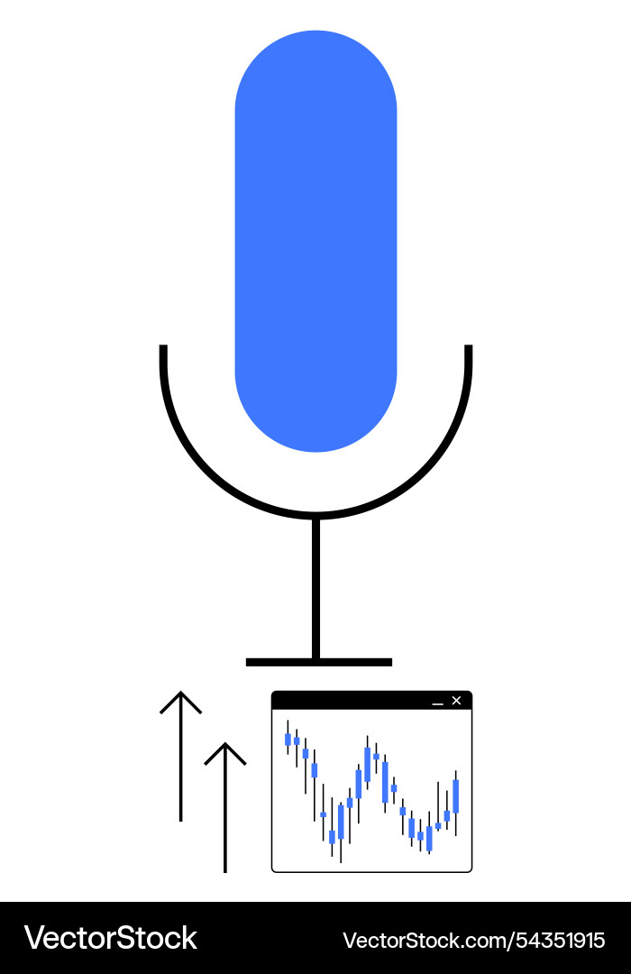Microphone with rising line graph and arrows Microphone with rising line graph and arrows Vector Image