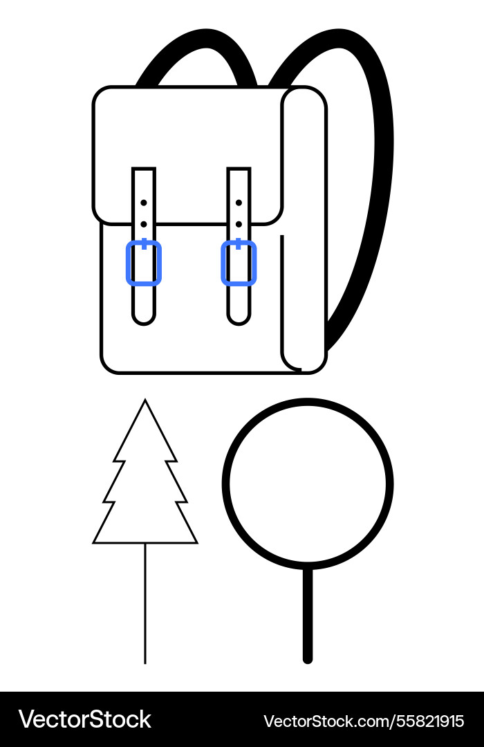 Minimalist backpack with pine tree and magnifying Minimalist backpack with pine tree and magnifying Vector Image