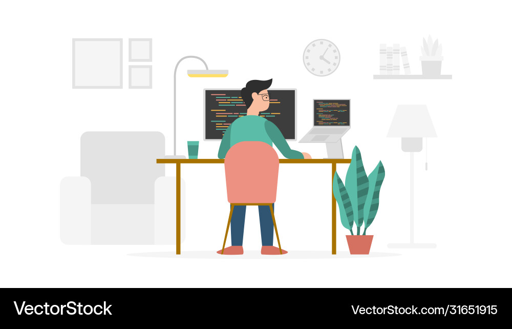 Programming developer work from home with modern Programming developer work from home with modern vector image