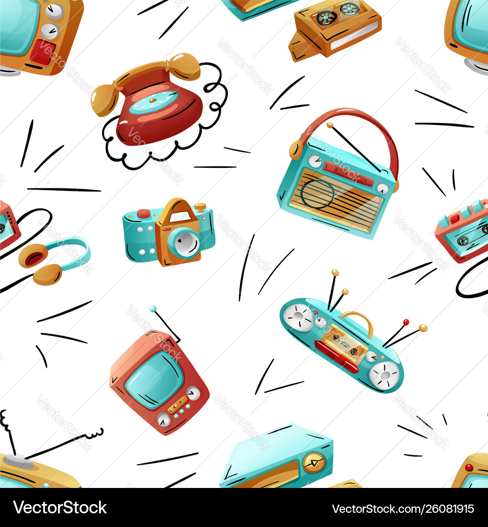 Seamless pattern with colorful funny retro devices Vector Image