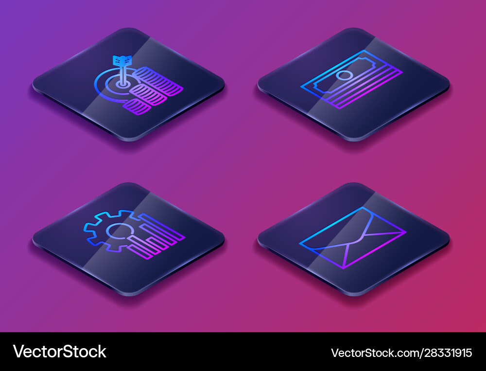 Set isometric line target with coin symbol pie Set isometric line target with coin symbol pie vector image