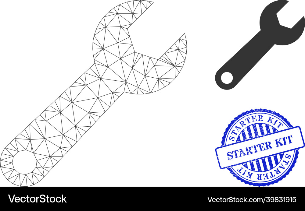Starter kit grunge badge and web net spanner tool Starter kit grunge badge and web net spanner tool Vector Image