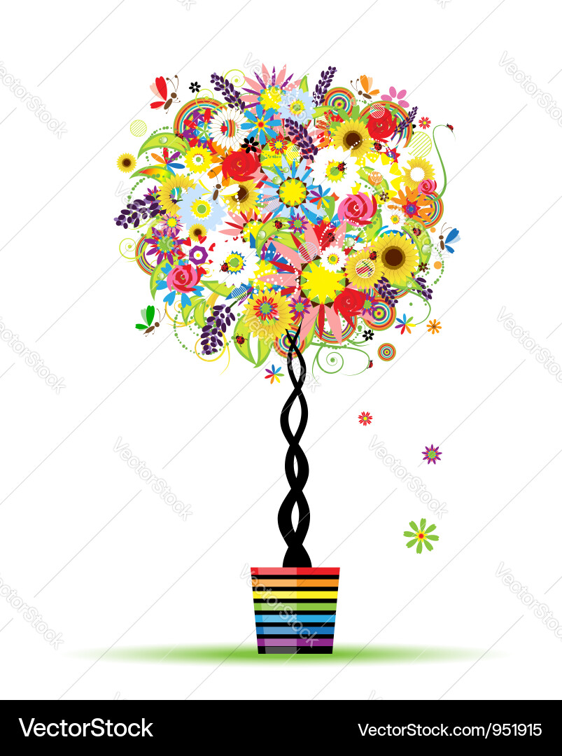 Summer floral tree in pot for your design vector image