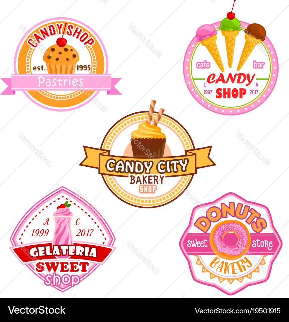 Sweet dessets icons for candy shop vector image