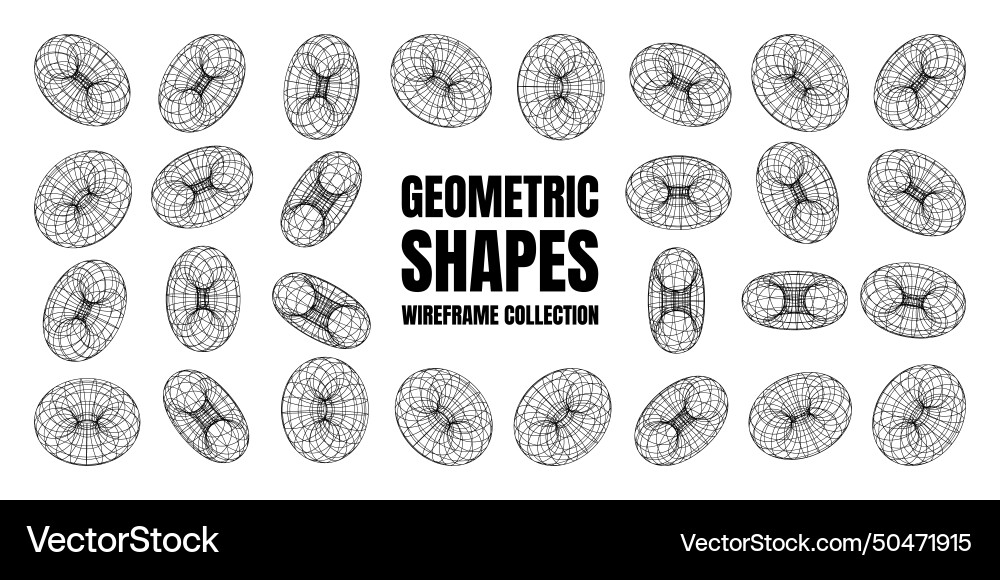 Wireframe shapes lined torus perspective mesh Vector Image