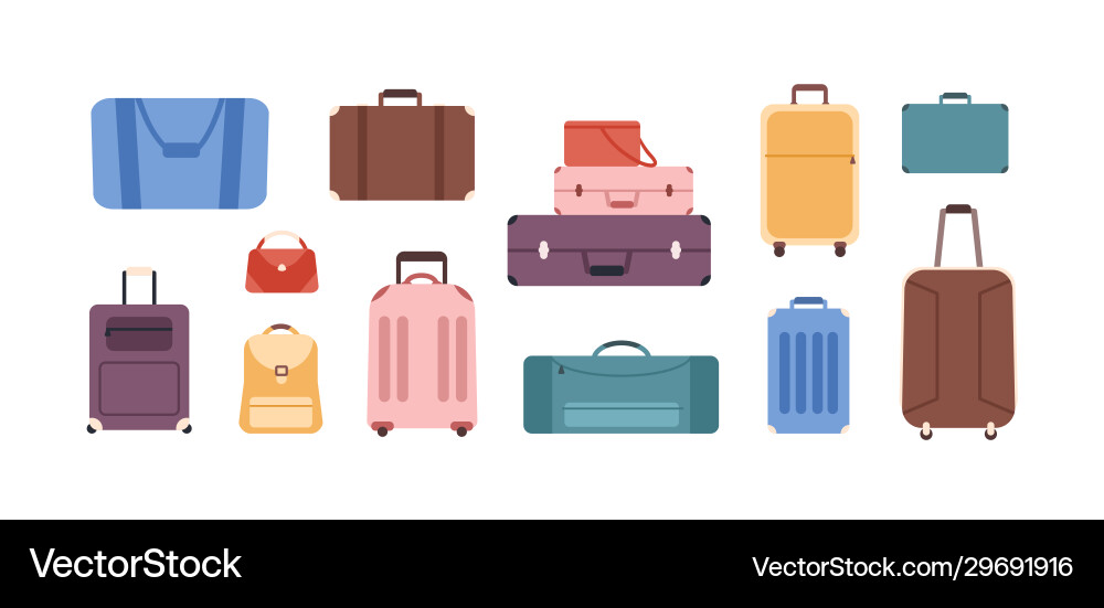 Cartoon colored baggage bag set isolated on white Cartoon colored baggage bag set isolated on white vector image