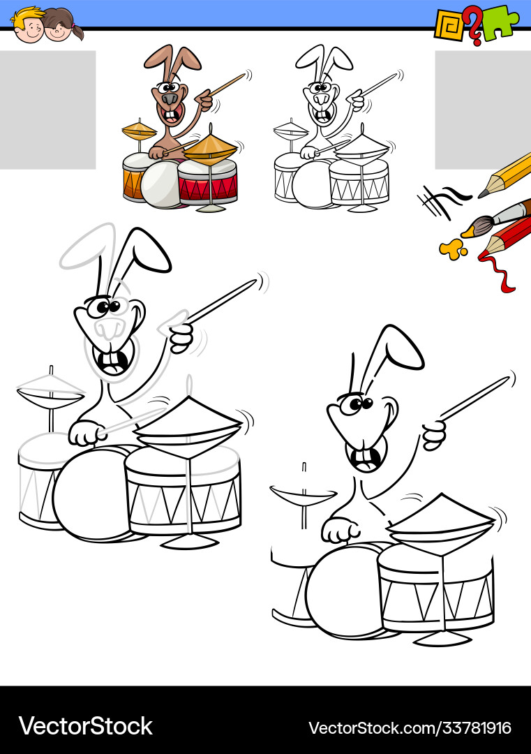 Drawing and coloring task with rabbit playing Drawing and coloring task with rabbit playing Vector Image