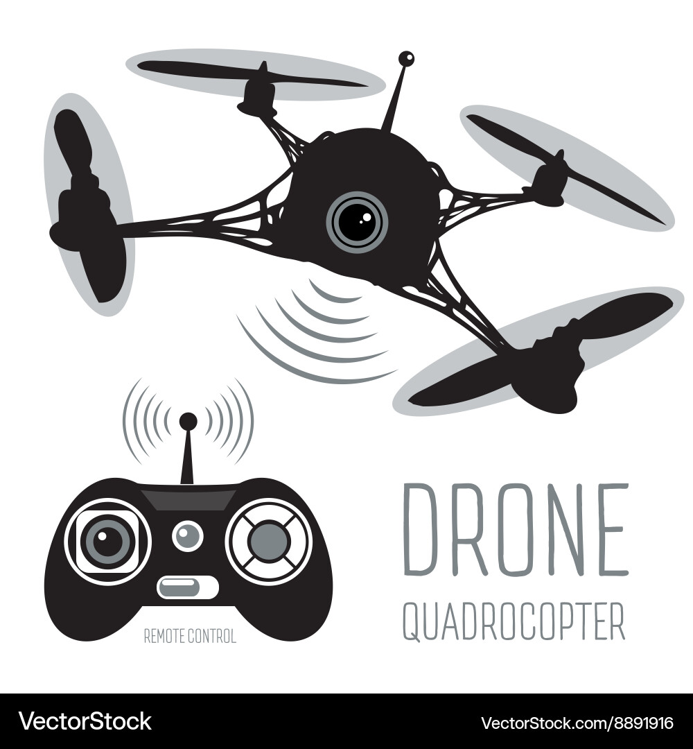 Drone quadrocopter set with action camera vector image