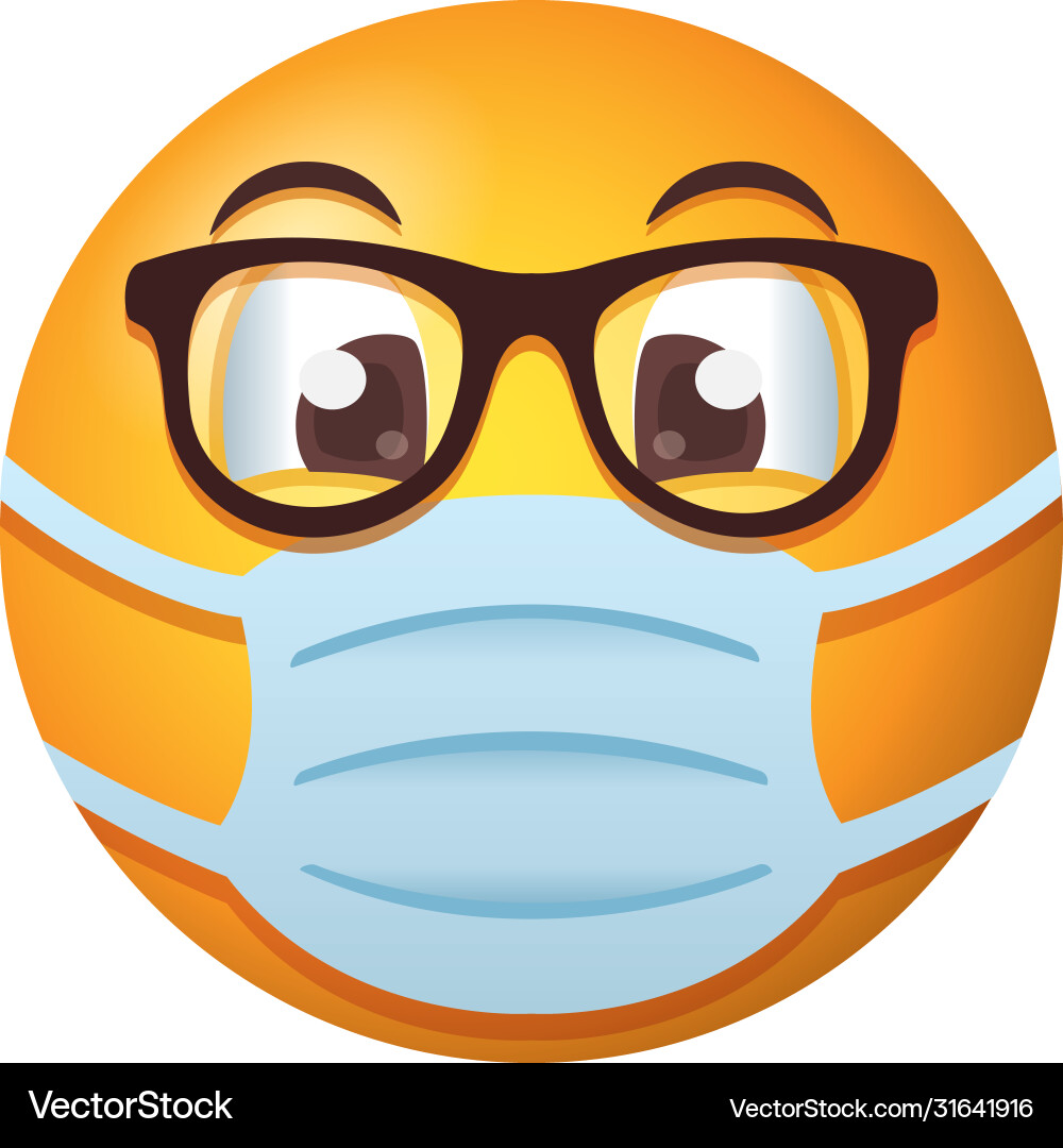 Emoji with eyeglasses wearing medical mask Emoji with eyeglasses wearing medical mask vector image