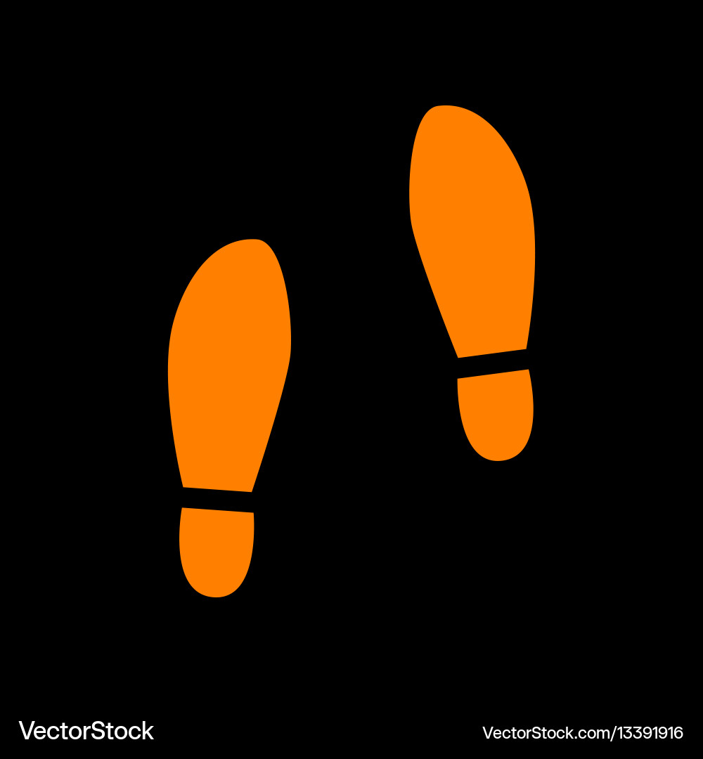 Imprint soles shoes sign orange icon on black Vector Image