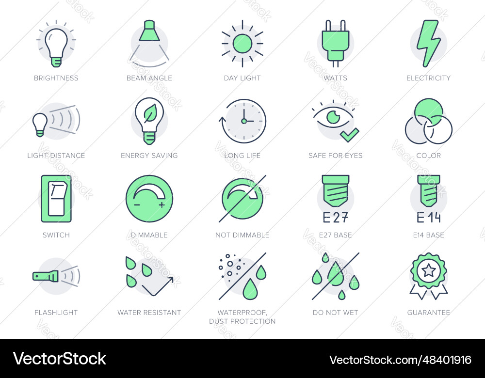 Lamp properties line icons Lamp properties line icons vector image