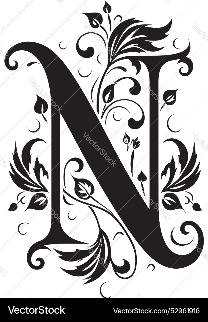 Nimble patterns dynamic letter n art noble script Nimble patterns dynamic letter n art noble script vector image