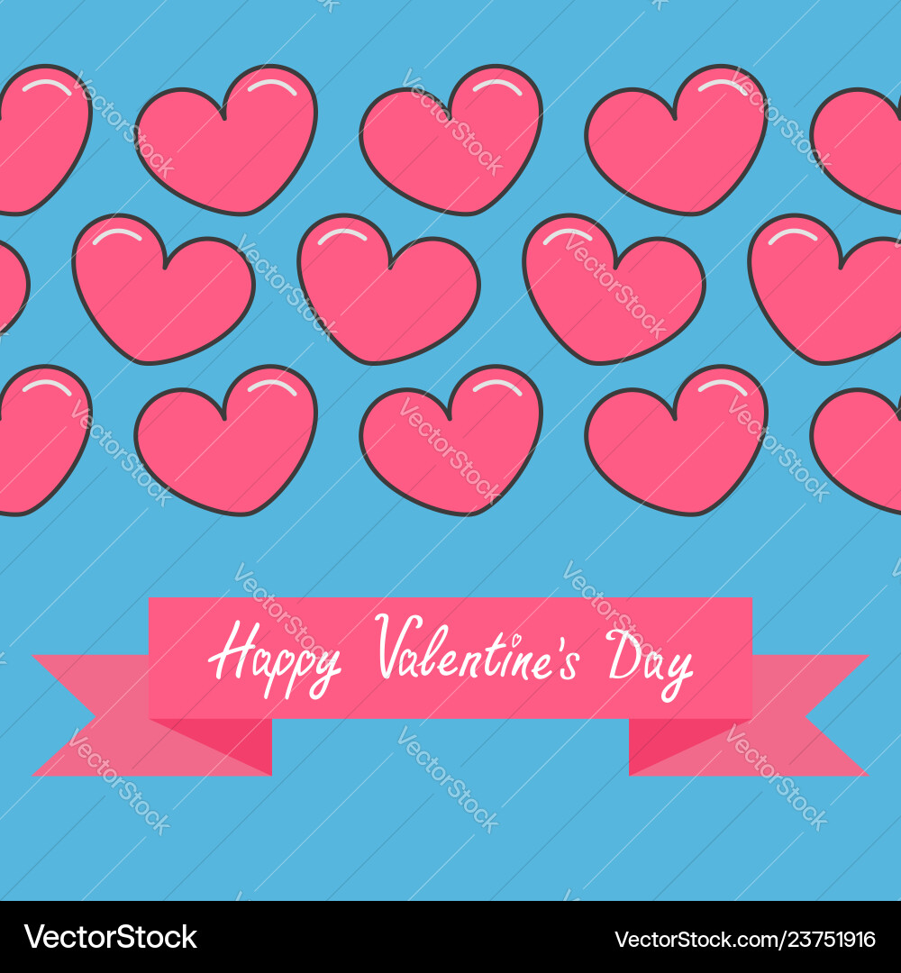 Pink contour line heart and ribbon print poster Pink contour line heart and ribbon print poster vector image