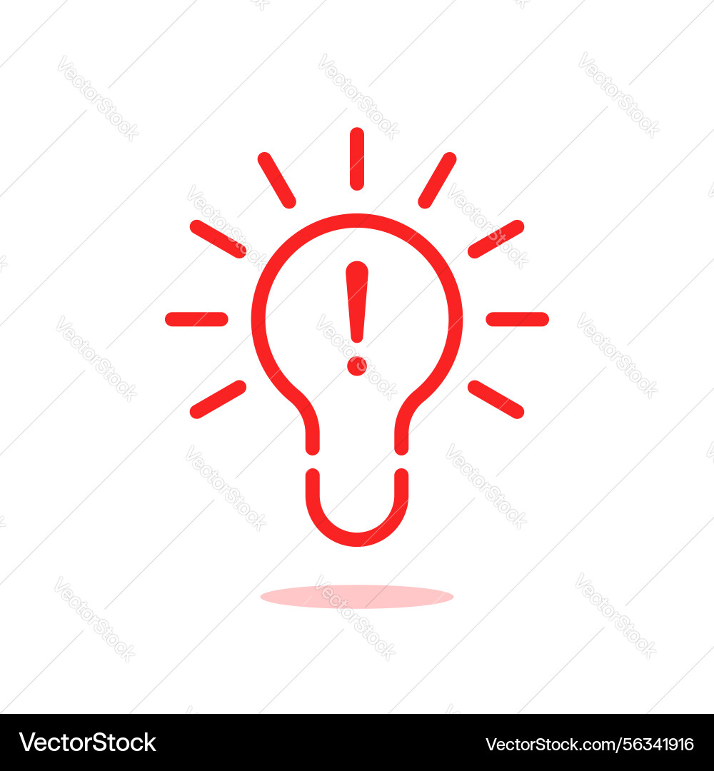 Red thin line lightbulb with exclamation mark Red thin line lightbulb with exclamation mark vector image