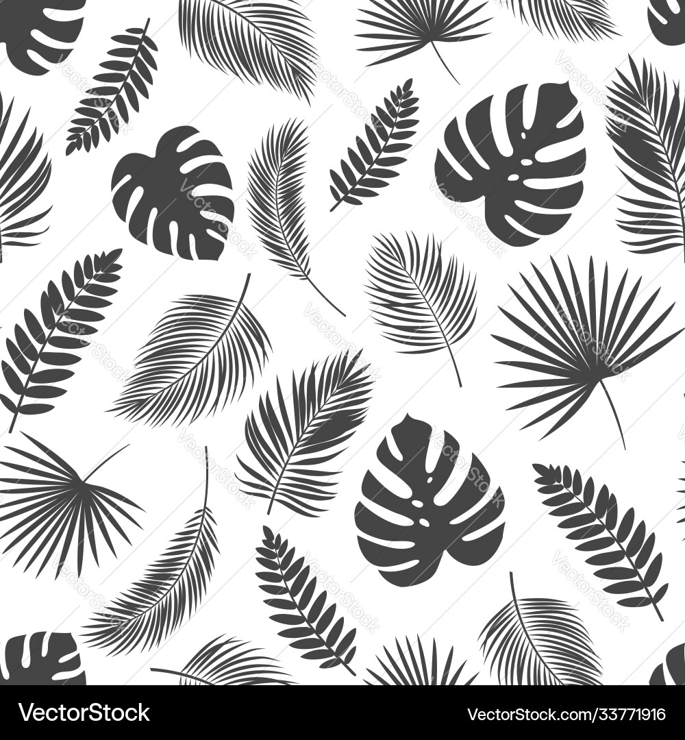 Seamless pattern silhouettes tropical leaves Seamless pattern silhouettes tropical leaves vector image