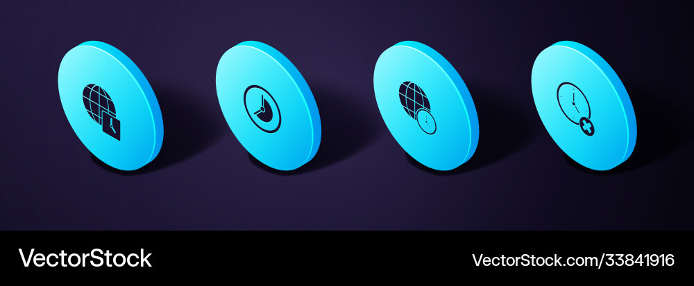 Set isometric clock delete world time and icon Set isometric clock delete world time and icon vector image