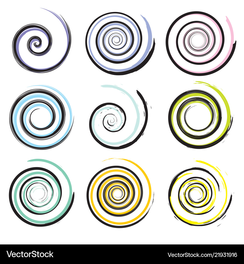 Set of spiral and swirl motion elements isolated Set of spiral and swirl motion elements isolated vector image