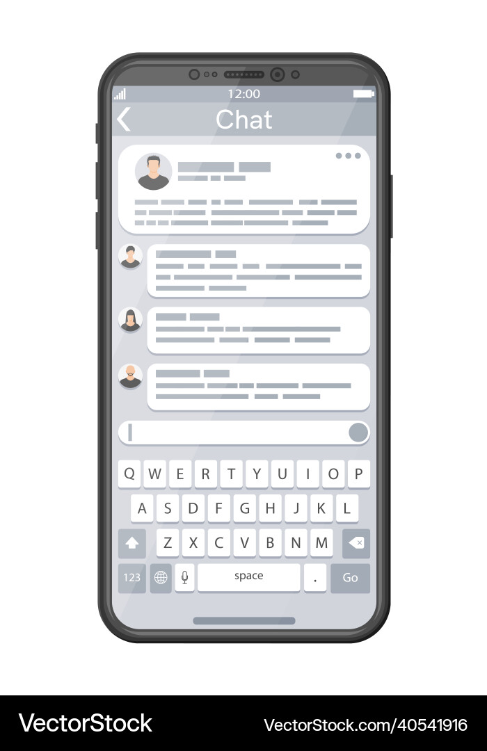 Smartphone with messaging app page keyboard Smartphone with messaging app page keyboard vector image