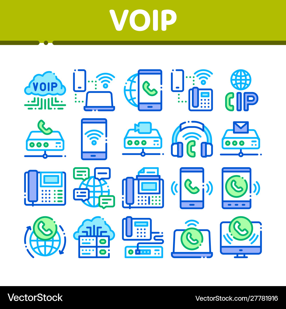 Voip calling system collection icons set Voip calling system collection icons set vector image