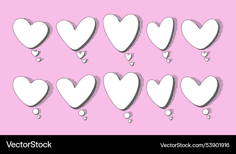 White empty think bubbles in various heart shapes Vector Image
