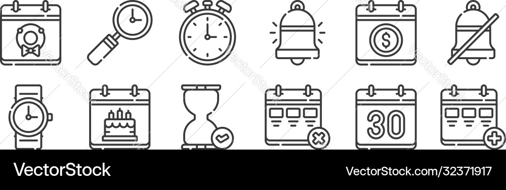 12 set linear calendar and date icons thin vector image