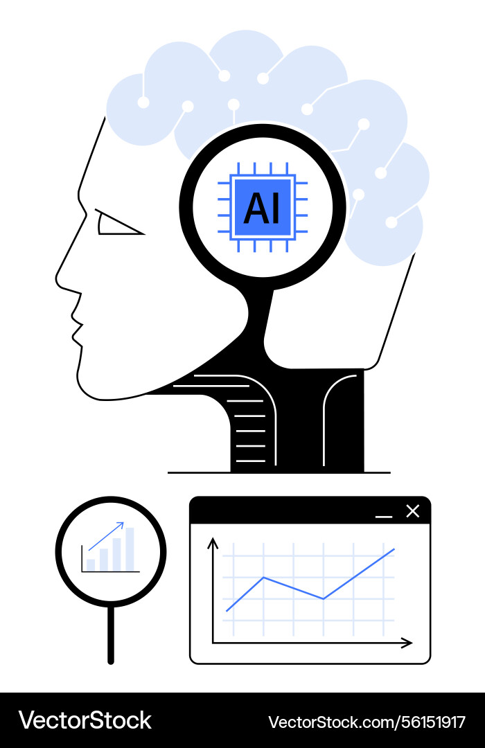 Ai-powered brain with data analysis and growth Ai-powered brain with data analysis and growth vector image