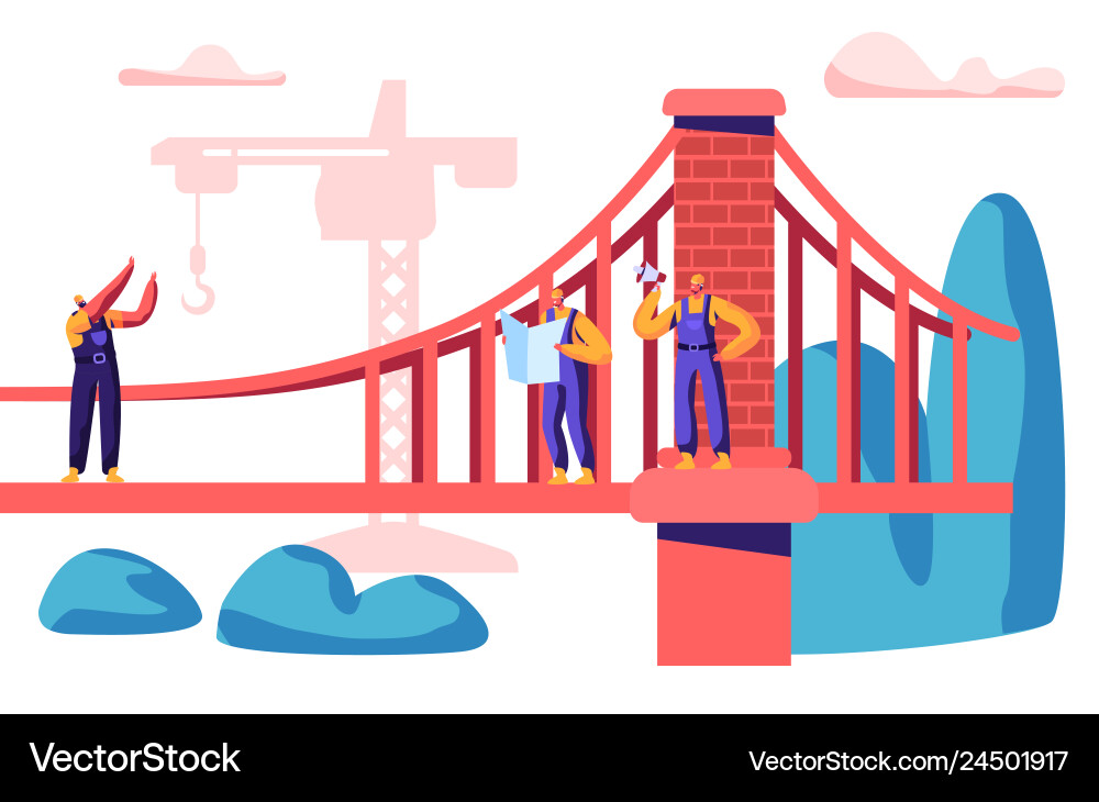 Builder engineer build bridge with construction Builder engineer build bridge with construction vector image