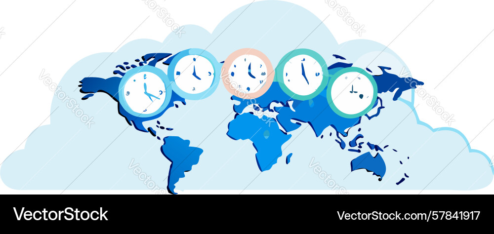 Global cloud time zones map design generative ai vector image