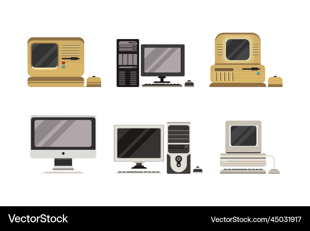 New and old retro computer device with monitor New and old retro computer device with monitor vector image