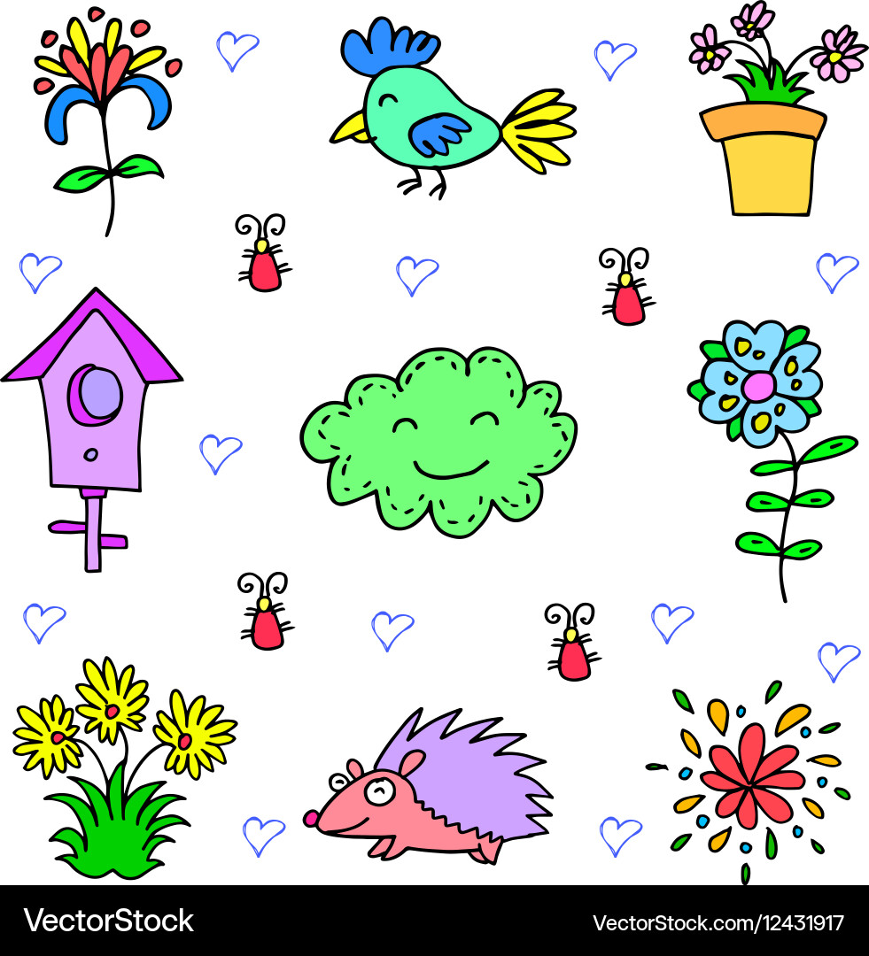 Object spring set doodles vector image