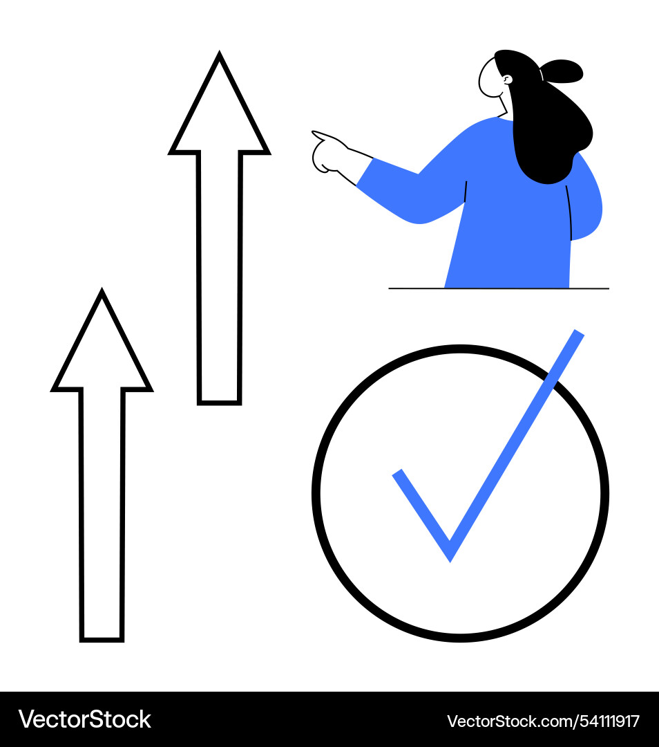 Person pointing with two arrows and check mark Person pointing with two arrows and check mark vector image