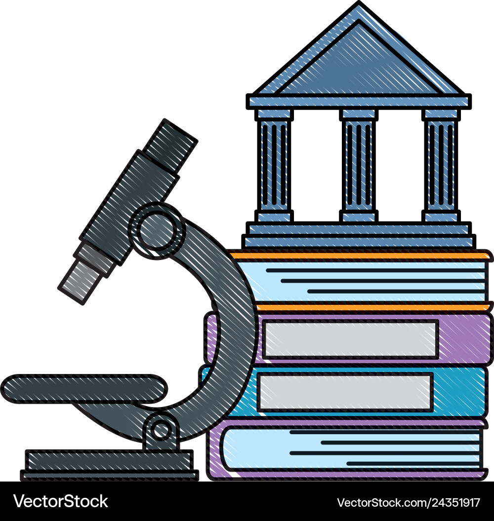 Pile text books with microscope and library Pile text books with microscope and library Vector Image