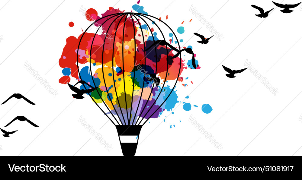 Regenbogenluftballon mit Vögeln bunt abstrakt Regenbogenluftballon mit Vögeln bunt abstrakt vektorbild