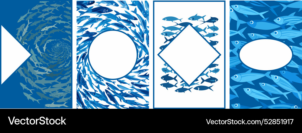 School of fish posters set shoal twisting School of fish posters set shoal twisting vector image