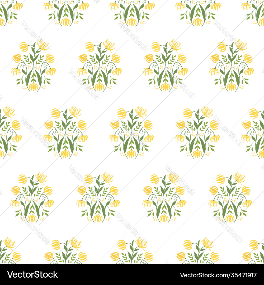 Seamless block print pattern with ylang-ylang Seamless block print pattern with ylang-ylang vector image