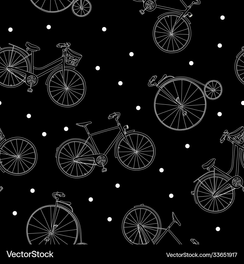 Seamless pattern with bikes on a black background Vector Image