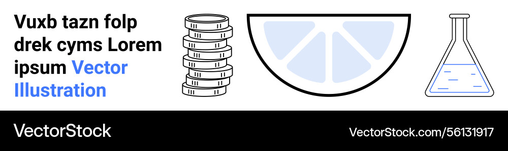 Stack of coins citrus slice and flask Stack of coins citrus slice and flask vector image