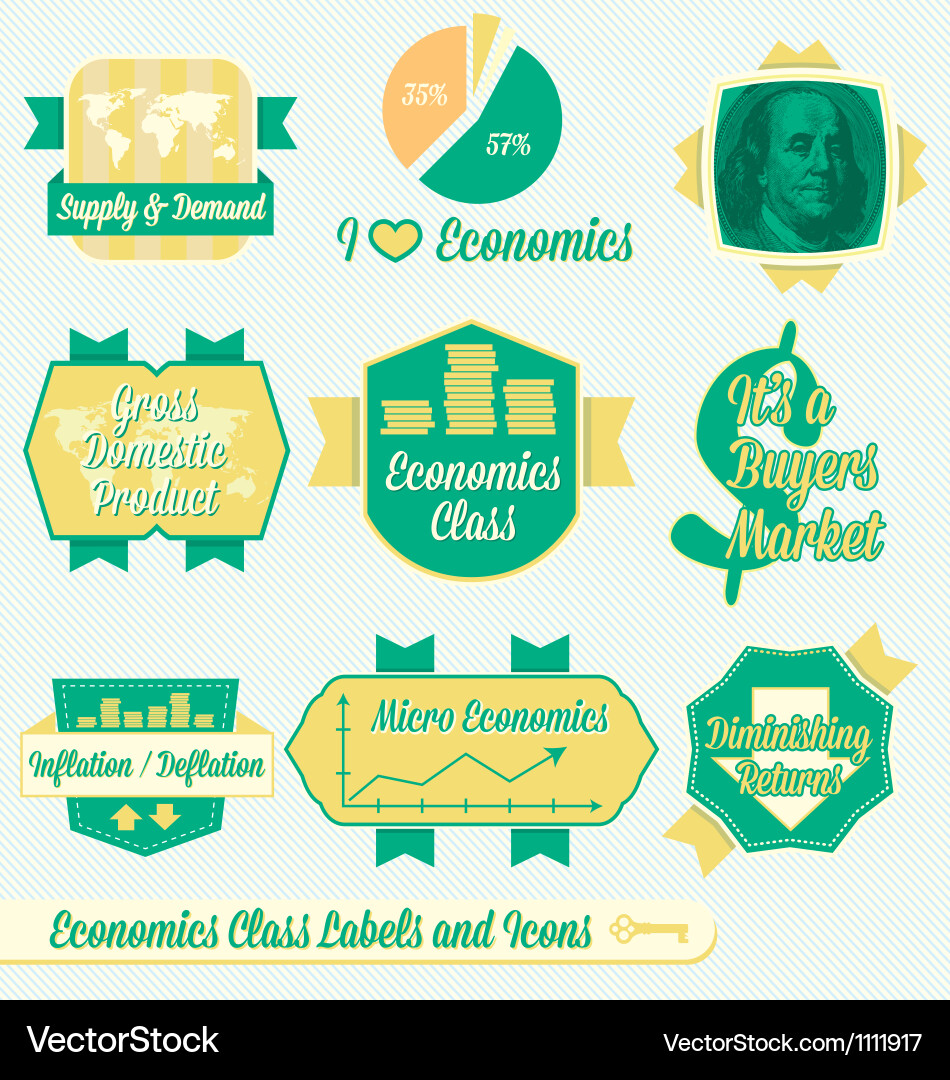 Vintage economics class labels and icons Vector Image