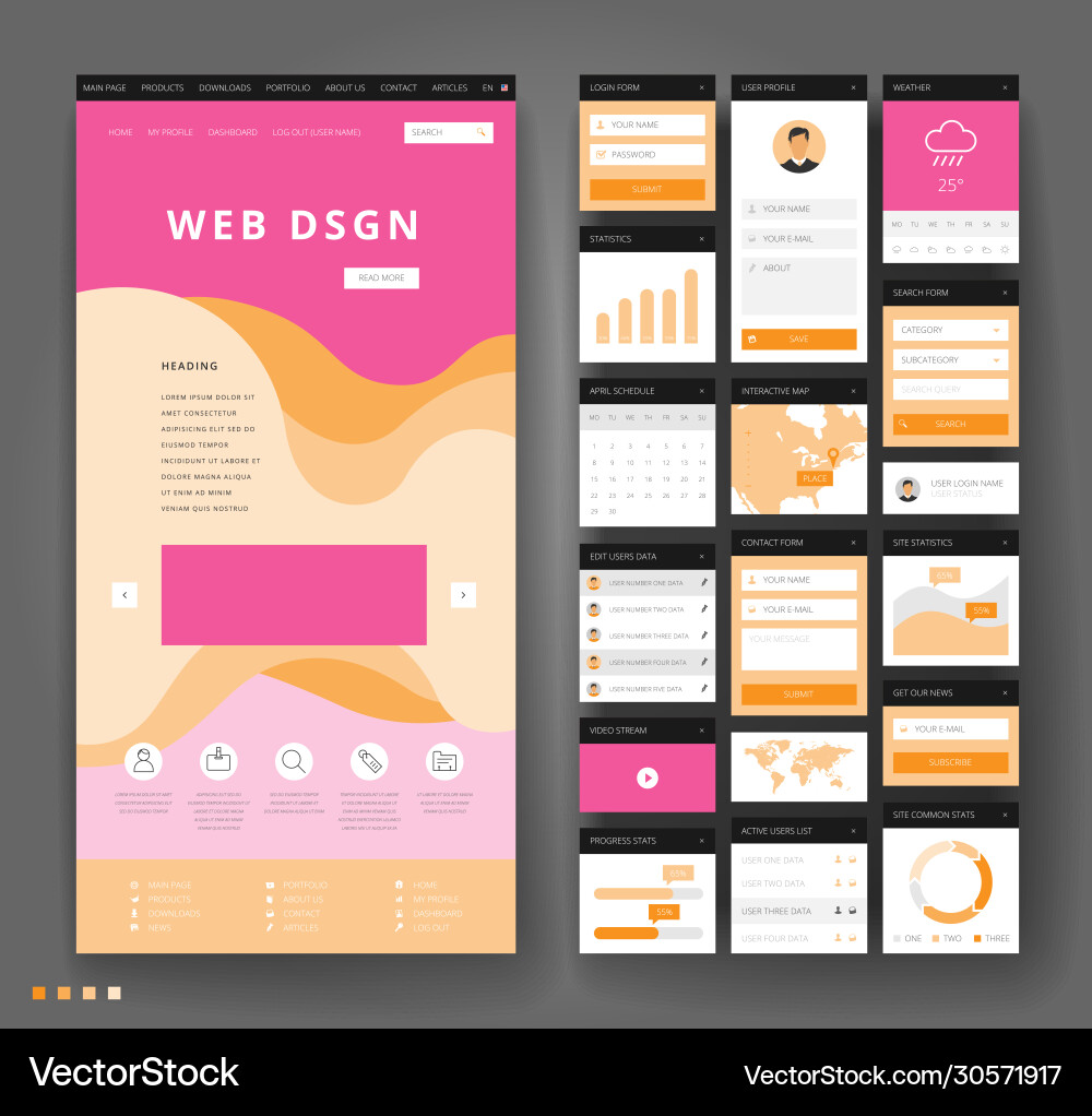 Website template design with interface elements vector image