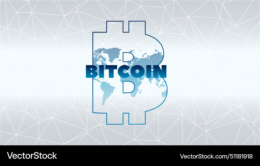 Bitcoin sign with world map low poly pattern vector image
