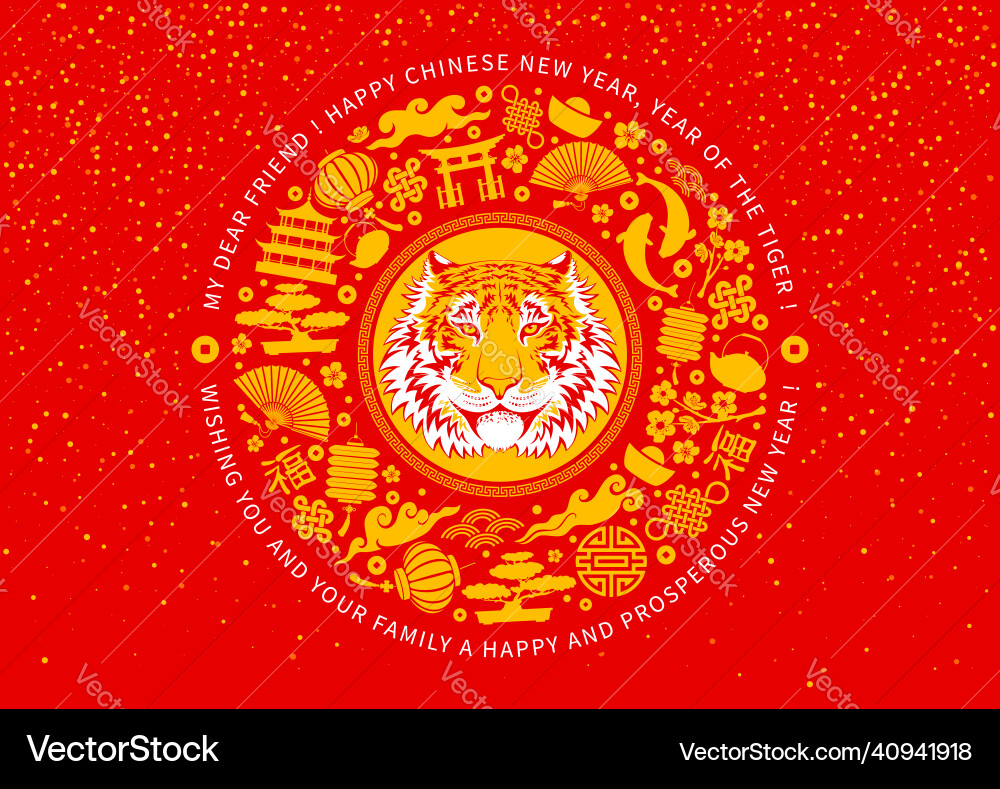 Chinese new year of the tiger greeting card vector image