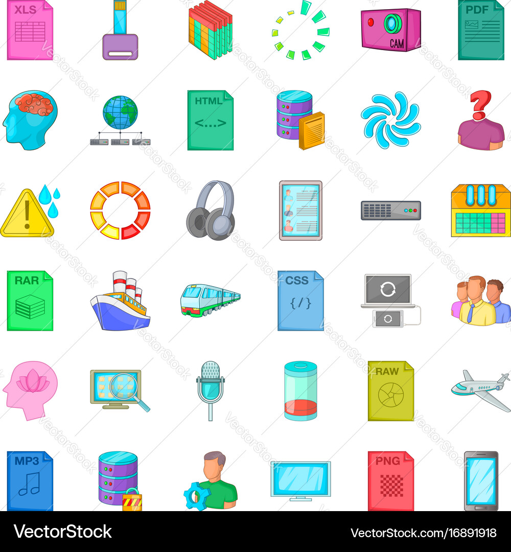 Computer file icons set cartoon style vector image
