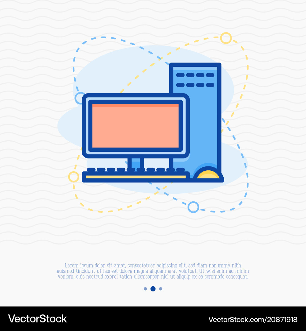 Computer with keyboard thin line icon vector image